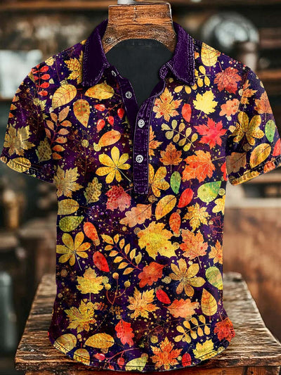 Halloween Maple Leaf Print Casual Short Sleeve Polo Shirt