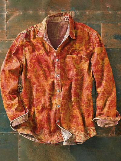 Vintage Floral Print Casual Long Sleeve Shirt