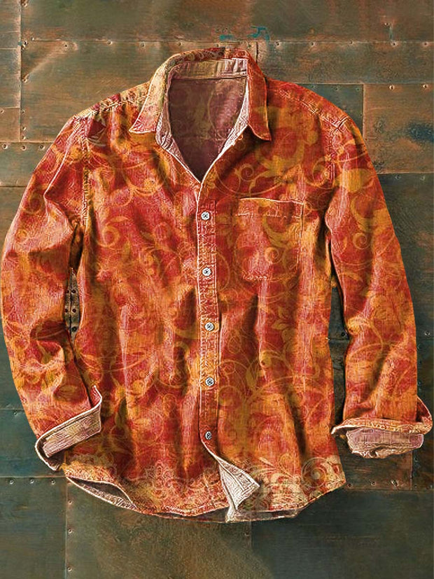 Vintage Floral Print Casual Long Sleeve Shirt