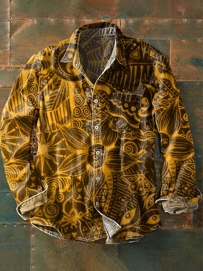 Vintage Tribal Floral Print Casual Long Sleeve Shirt