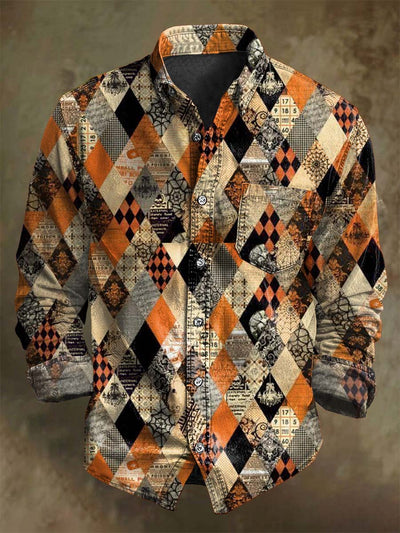 Halloween Plaid Print Casual Long Sleeve Shirt