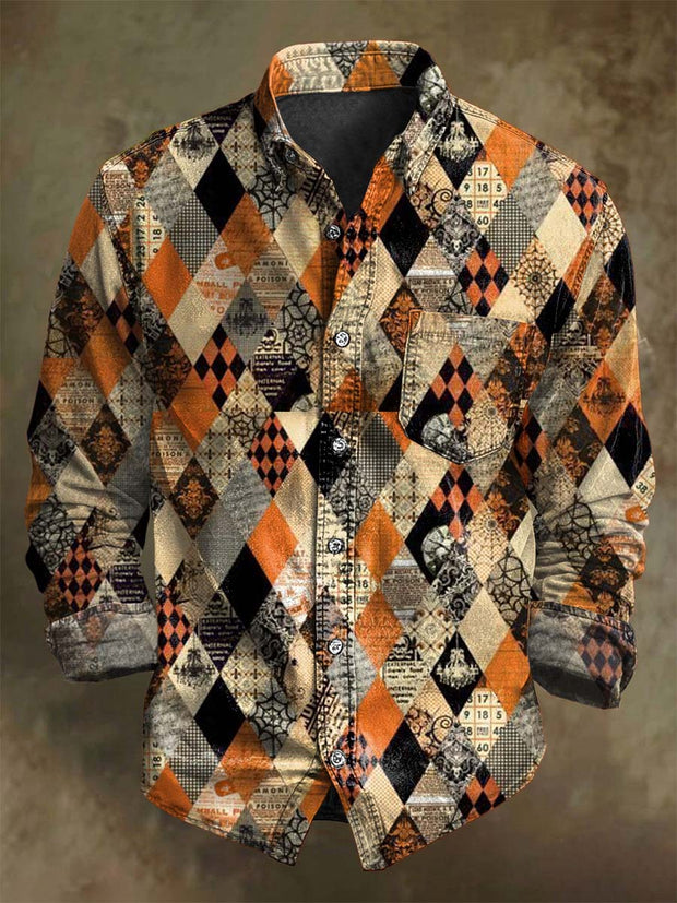 Halloween Plaid Print Casual Long Sleeve Shirt
