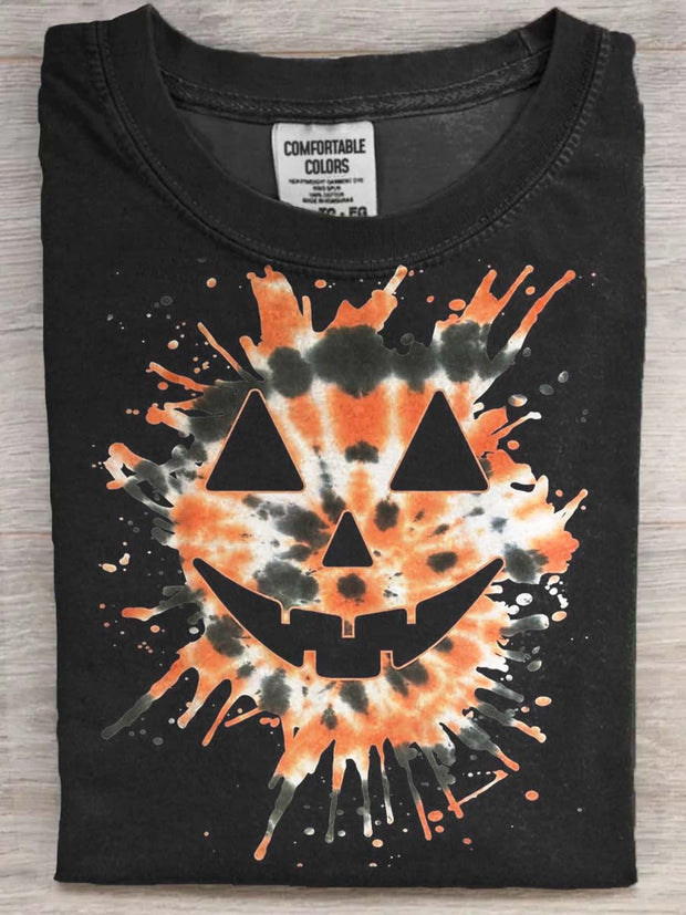 Halloween Pumpkin Smiley Print Casual Short Sleeve T-Shirt