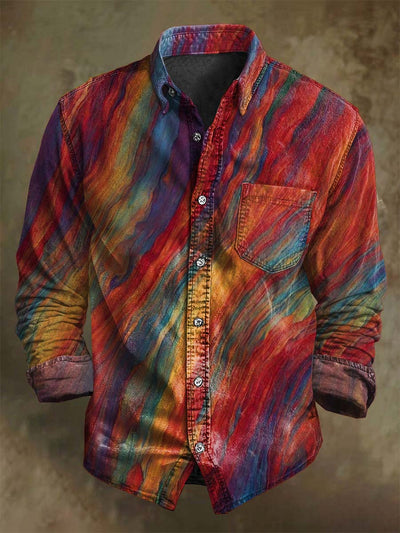 Color Clash Twill Print Casual Long Sleeve Shirt
