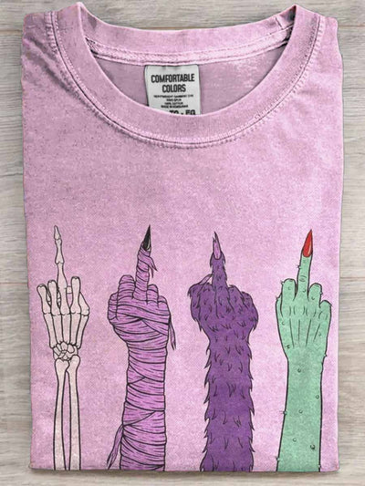 Halloween Fun Gesture Print Casual Short Sleeve T-Shirt