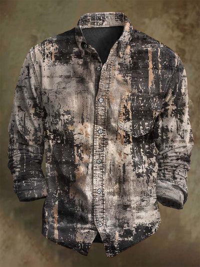 Abstract Ink and Color Art Print Casual Long Sleeve Shirt
