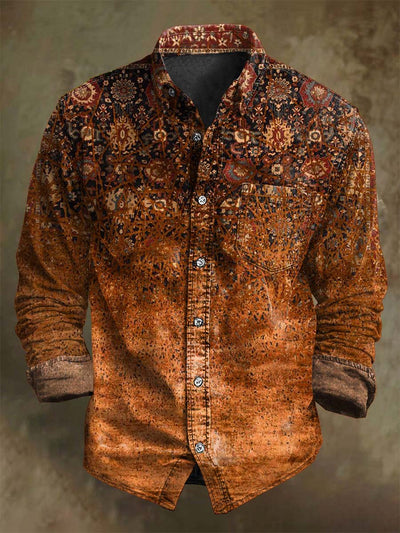 Vintage Gradient Floral Print Casual Long Sleeve Shirt