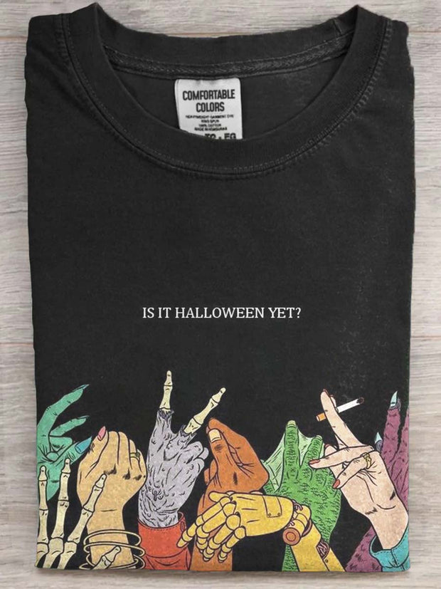 Halloween Fun Gesture Print Casual Short Sleeve T-Shirt