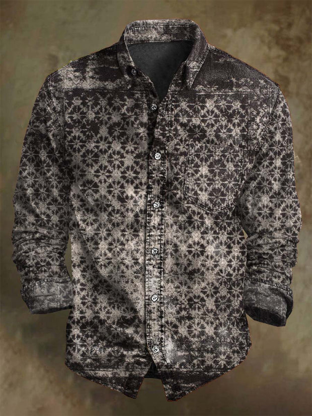 Vintage Floral Print Casual Long Sleeve Shirt