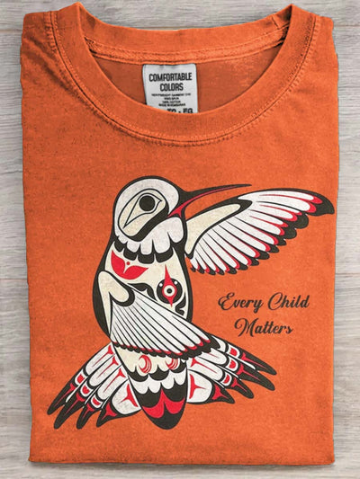 Haida Bird Every Child Matters Printed Casual Short Sleeve T-Shirt
