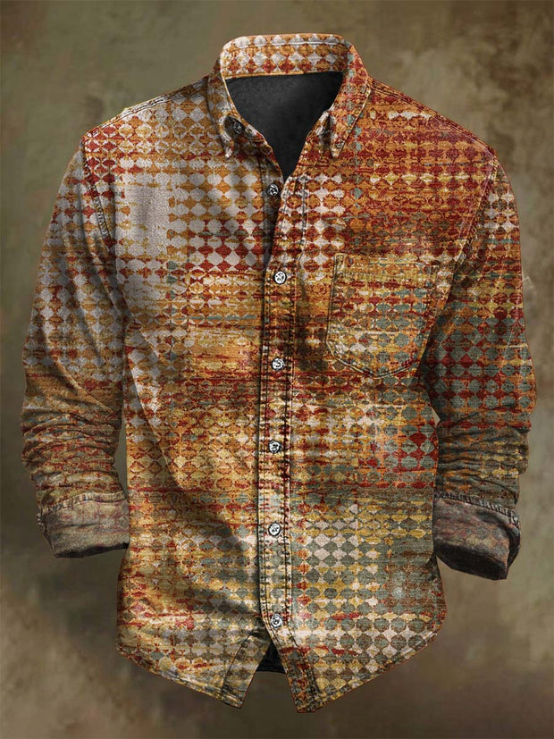 Vintage Plaid Printed Casual Long Sleeve Shirt
