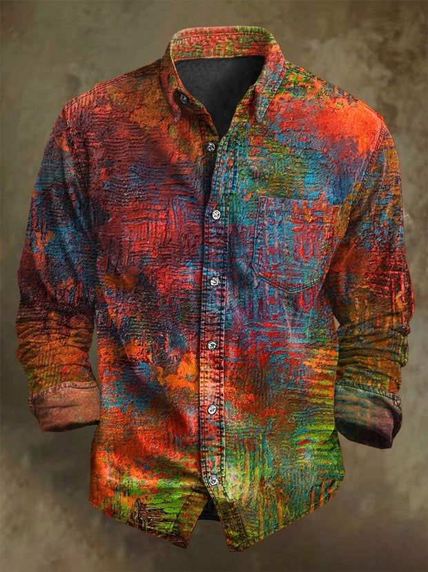 Abstract Color Clash Art Print Casual Long Sleeve Shirt