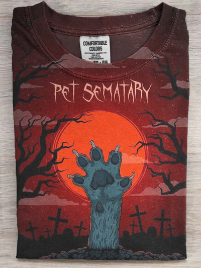 Halloween Scary Cat Print Casual Short Sleeve T-Shirt