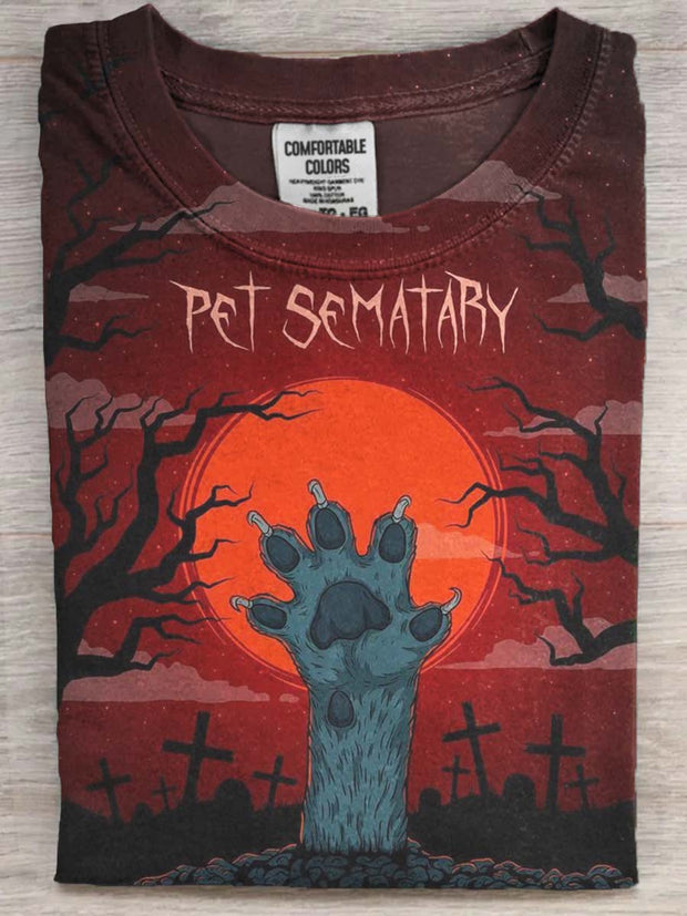 Halloween Scary Cat Print Casual Short Sleeve T-Shirt