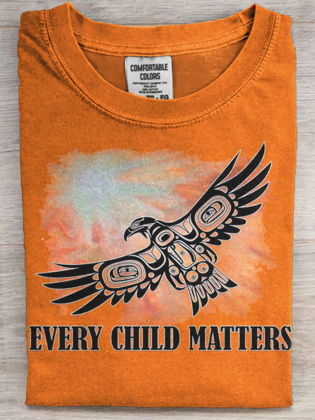 Haida Bird Every Child Matters Printed Casual Short Sleeve T-Shirt