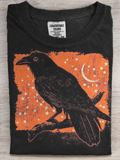 Halloween Dark Crow Print Casual Short Sleeve T-Shirt