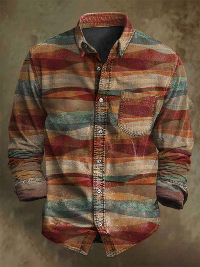 Vintage Desert Art Print Casual Long Sleeve Shirt