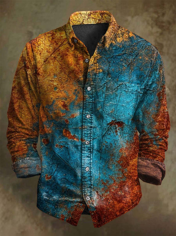Abstract Color Clash Art Print Casual Long Sleeve Shirt