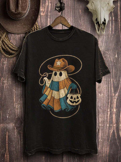 Halloween Western Ghost Print Casual Short Sleeve T-Shirt