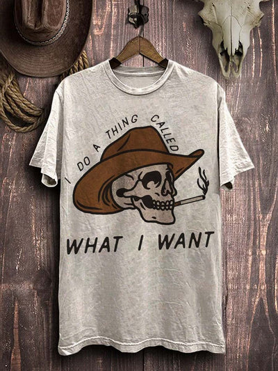 Halloween Western Skull Print Casual Short Sleeve T-Shirt