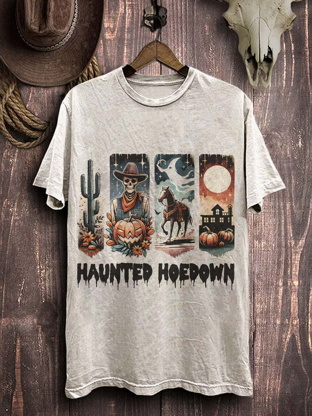 Halloween Western Print Casual Short Sleeve T-Shirt