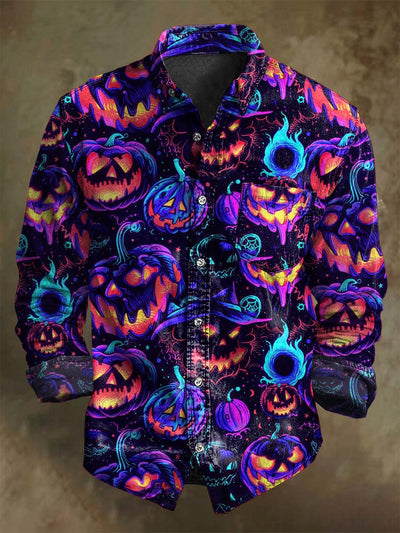 Halloween Evil Pumpkin Print Casual Long Sleeve Shirt