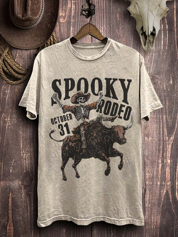 Halloween Western Skull Print Casual Short Sleeve T-Shirt