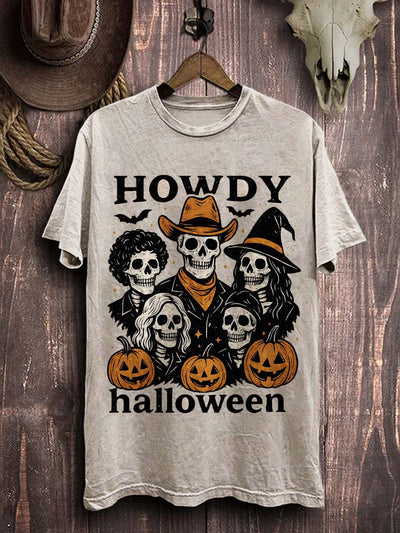 Halloween Western Ghost Print Casual Short Sleeve T-Shirt