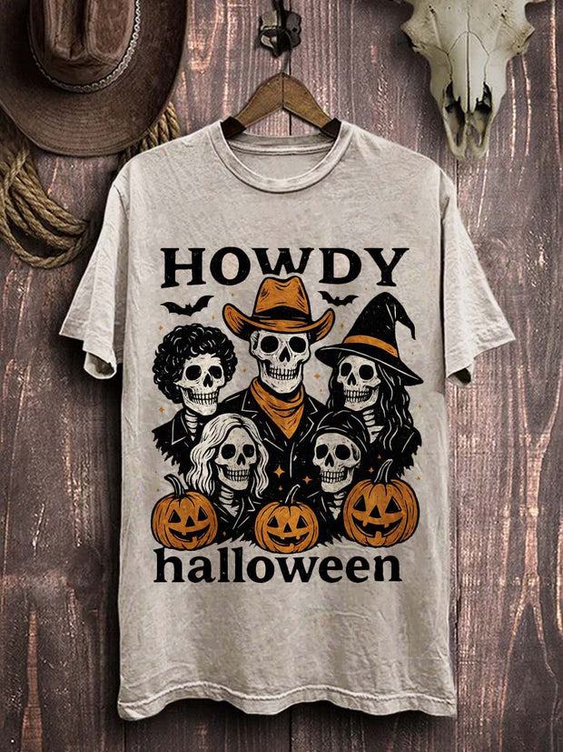 Halloween Western Ghost Print Casual Short Sleeve T-Shirt