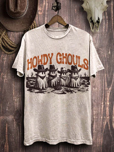 Halloween Western Ghost Print Casual Short Sleeve T-Shirt