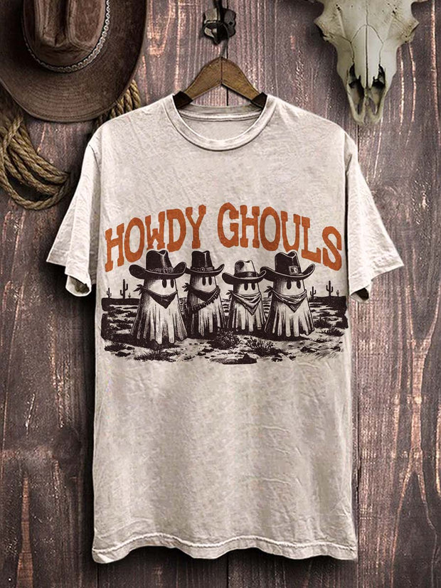 Halloween Western Ghost Print Casual Short Sleeve T-Shirt