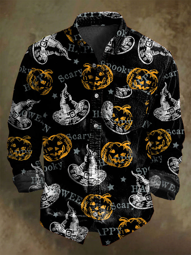 Halloween Scary Pumpkin Print Casual Long Sleeve Shirt