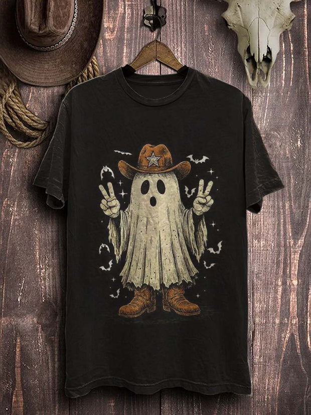 Halloween Western Ghost Print Casual Short Sleeve T-Shirt