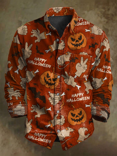 Halloween Scary Pumpkin Print Casual Long Sleeve Shirt