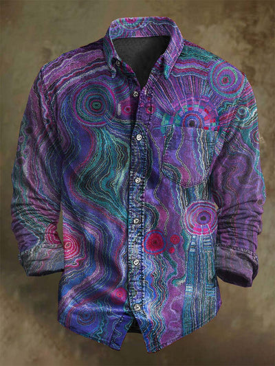 Vintage Abstract Stripe Print Casual Long Sleeve Shirt