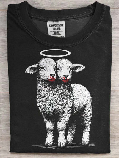 Halloween Dark Goat Print Casual Short Sleeve T-Shirt