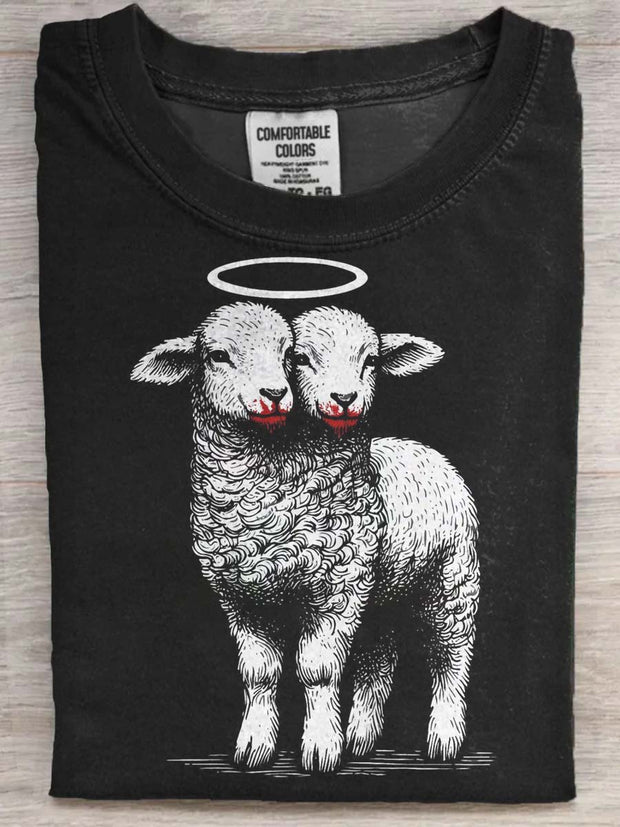 Halloween Dark Goat Print Casual Short Sleeve T-Shirt