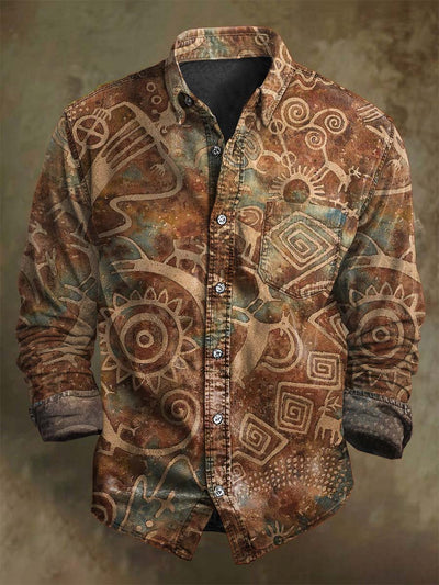 Vintage Tribal Ethnic Print Casual Long Sleeve Shirt