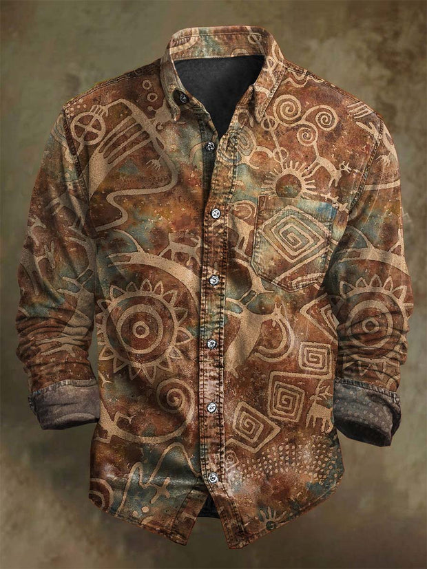 Vintage Tribal Ethnic Print Casual Long Sleeve Shirt