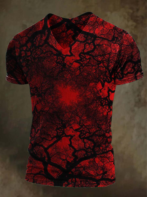 Halloween Abstract Woods Print Casual Short Sleeve T-Shirt