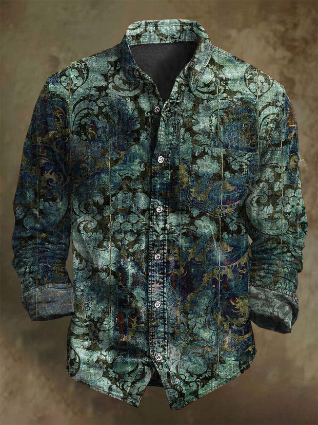 Vintage Floral Print Casual Long Sleeve Shirt