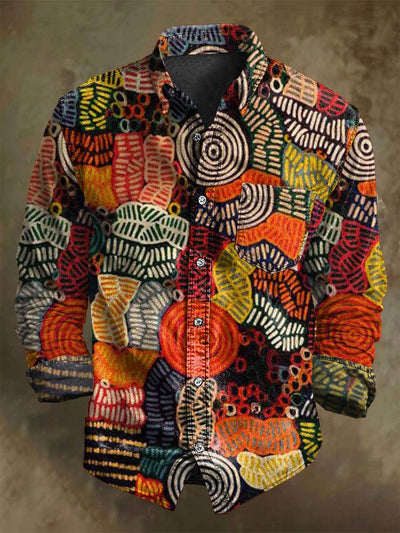 Vintage Abstract Stripe Art Print Casual Long Sleeve Shirt