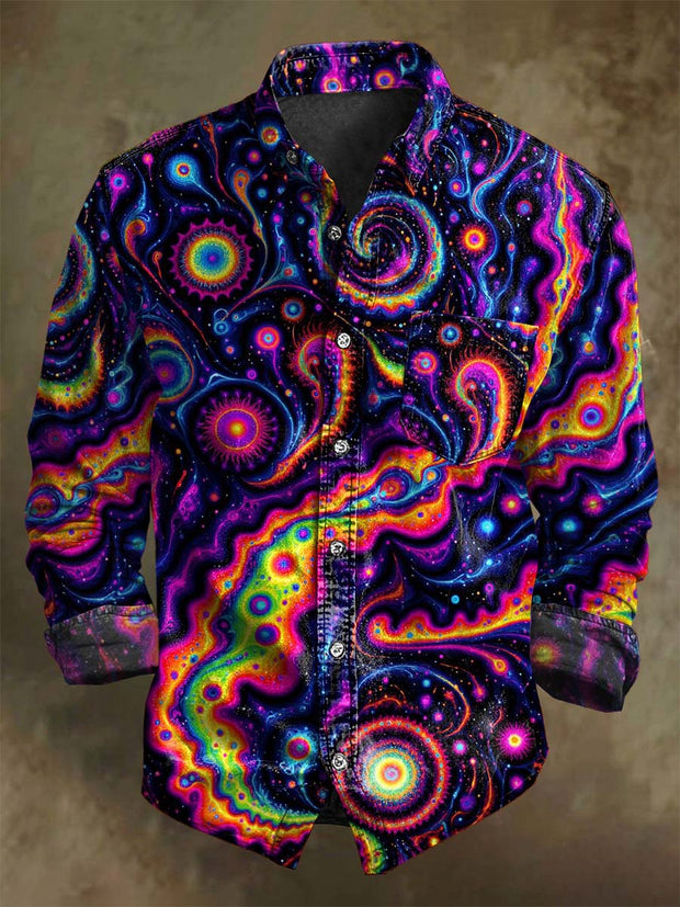 Color Rendering Art Galaxy Print Casual Long Sleeve Shirt