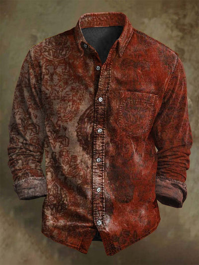 Vintage Paisley Floral Print Casual Long Sleeve Shirt