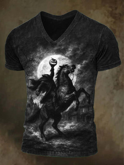 Halloween Headless Horseman Printed Casual Short Sleeve T-Shirt