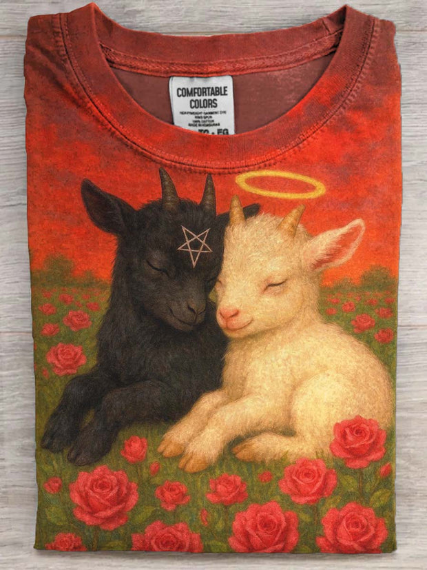 Satanic Little Goat Printed Casual Short Sleeve T-Shirt