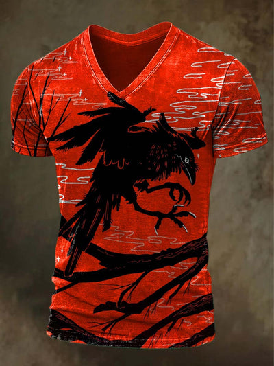 Halloween Raven Print Casual Short Sleeve T-Shirt