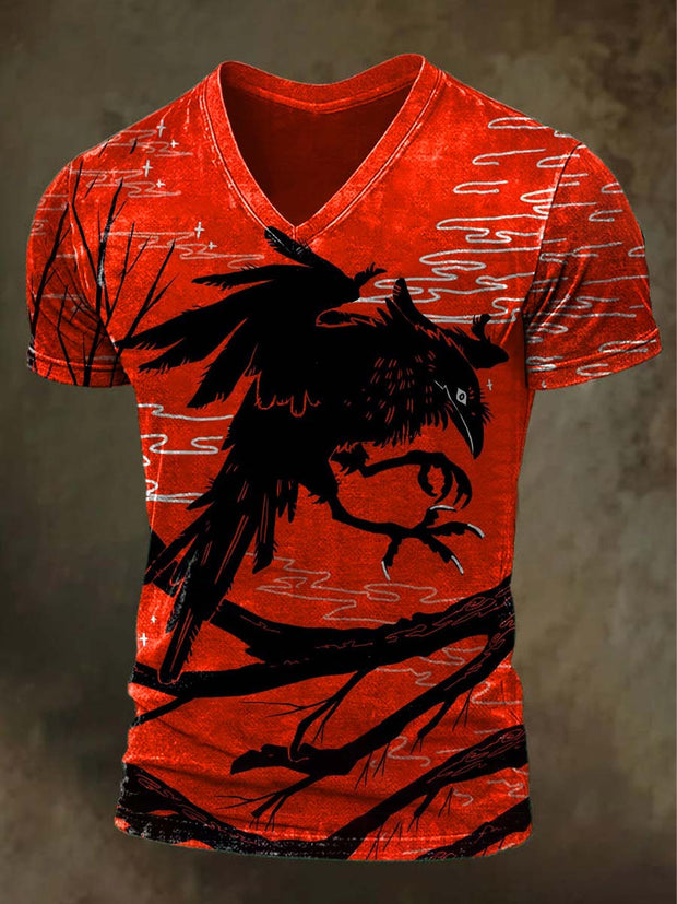 Halloween Raven Print Casual Short Sleeve T-Shirt