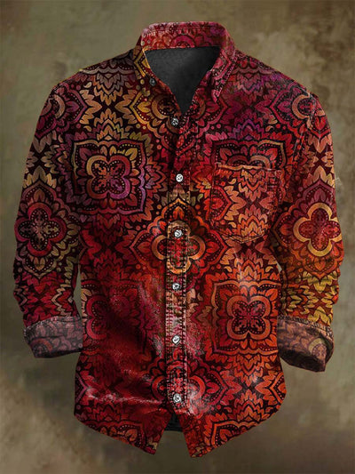 Vintage Gradient Floral Print Casual Long Sleeve Shirt