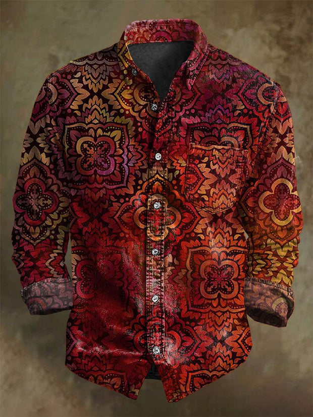 Vintage Gradient Floral Print Casual Long Sleeve Shirt